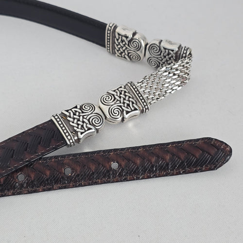 Brighton Brown & Black Leather Celtic Knot Silver-Tone Chain Belt Size S/M