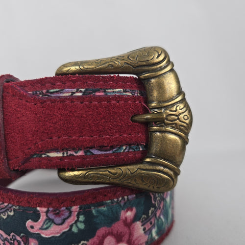 Lady Footlocker Vintage Burgundy Genuine Leather Floral Paisley Belt Size XS