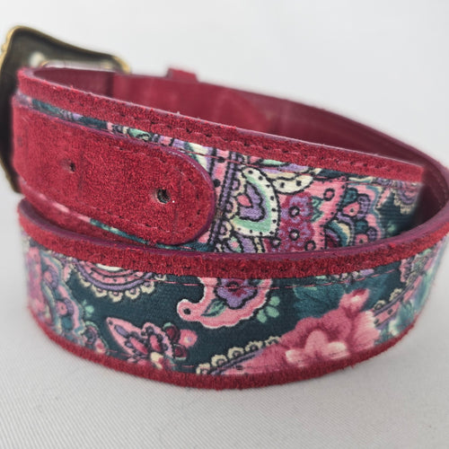 Lady Footlocker Vintage Burgundy Genuine Leather Floral Paisley Belt Size XS