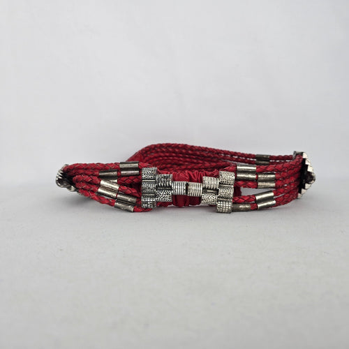 Chico's Red Braided Leather Multi-Strand Statement Belt with Silver-Tone Hardware