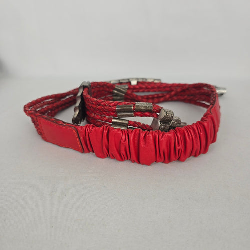Chico's Red Braided Leather Multi-Strand Statement Belt with Silver-Tone Hardware