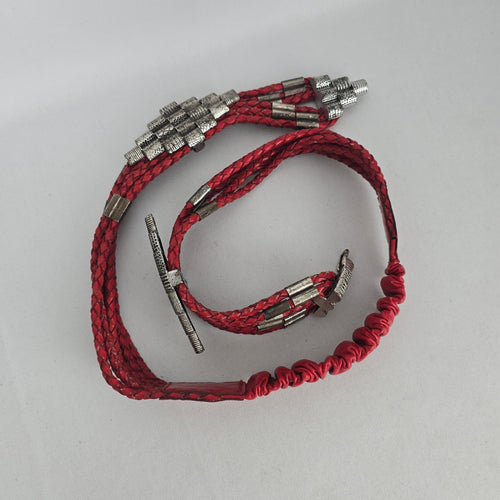 Chico's Red Braided Leather Multi-Strand Statement Belt with Silver-Tone Hardware