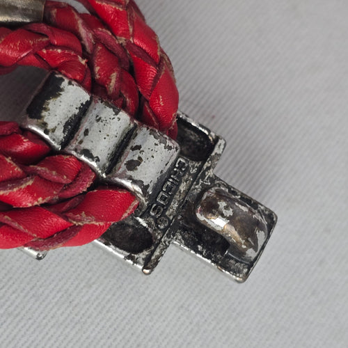 Chico's Red Braided Leather Multi-Strand Statement Belt with Silver-Tone Hardware