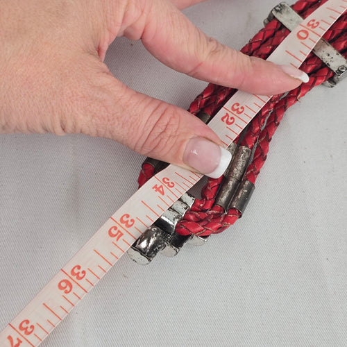 Chico's Red Braided Leather Multi-Strand Statement Belt with Silver-Tone Hardware
