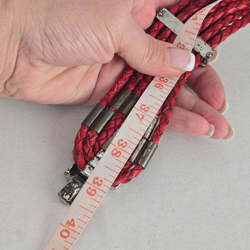 Chico's Red Braided Leather Multi-Strand Statement Belt with Silver-Tone Hardware