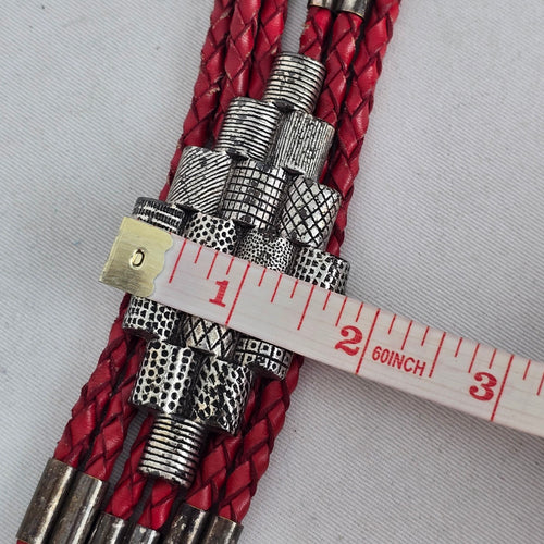 Chico's Red Braided Leather Multi-Strand Statement Belt with Silver-Tone Hardware
