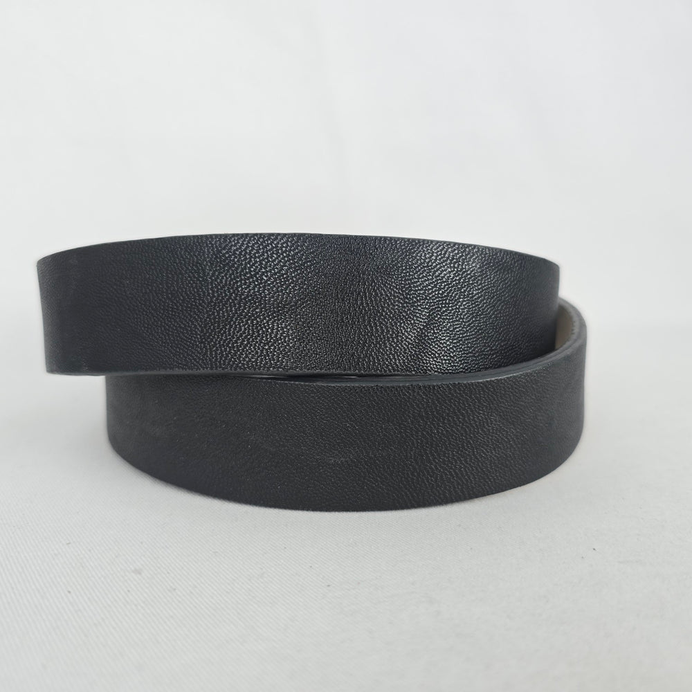 Chico's Black Leather Back Statement Belt with Silver-Tone Round Buckle - Size S/M