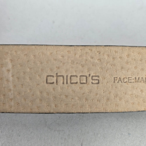 Chico's Black Leather Back Statement Belt with Silver-Tone Round Buckle - Size S/M