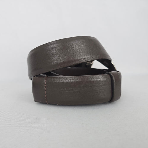 Chico's Brown Genuine Leather Statement Belt with Two-Tone Hammered Buckle Size M/L