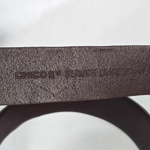 Chico's Brown Genuine Leather Statement Belt with Two-Tone Hammered Buckle Size M/L