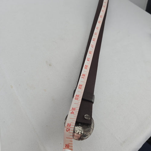 Chico's Brown Genuine Leather Statement Belt with Two-Tone Hammered Buckle Size M/L