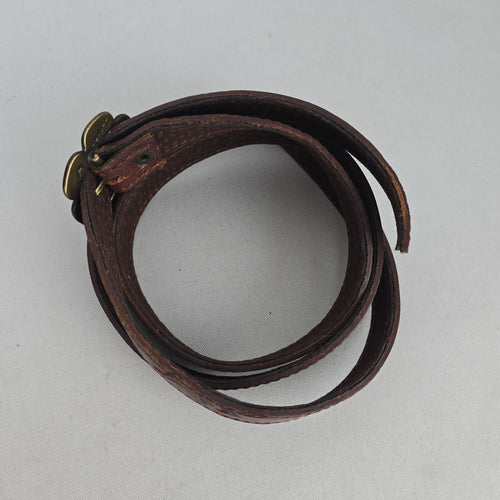 Vintage Durval Brown Leather Floral Embossed Belt with Brass-Tone Flower Buckle Size M/L