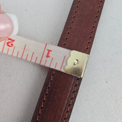 Vintage Durval Brown Leather Floral Embossed Belt with Brass-Tone Flower Buckle Size M/L