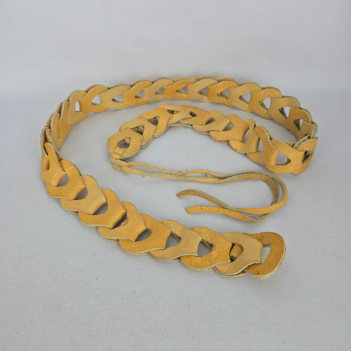 Vintage Mustard Yellow Leather Interlocking Link Tie Belt
