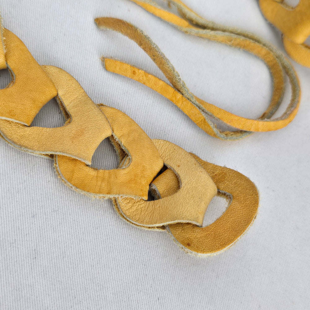 Vintage Mustard Yellow Leather Interlocking Link Tie Belt