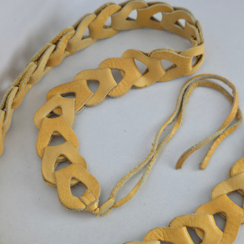Vintage Mustard Yellow Leather Interlocking Link Tie Belt