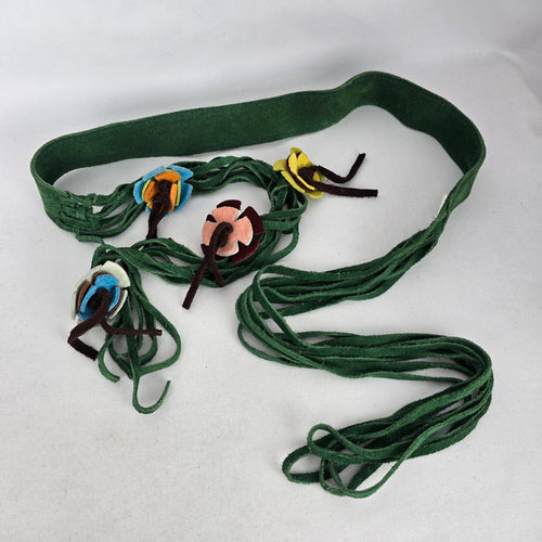 Vintage Green Suede Floral Fringe Tie Belt Size M