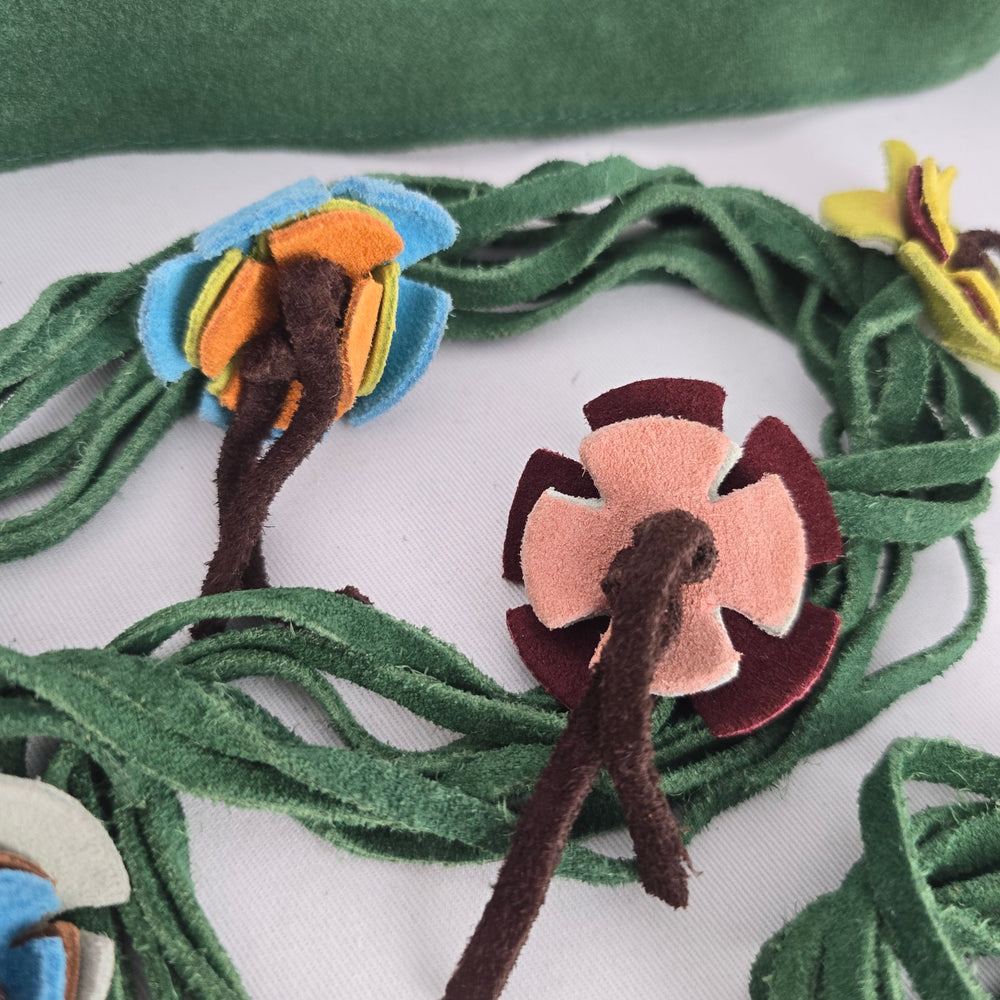 Vintage Green Suede Floral Fringe Tie Belt Size M