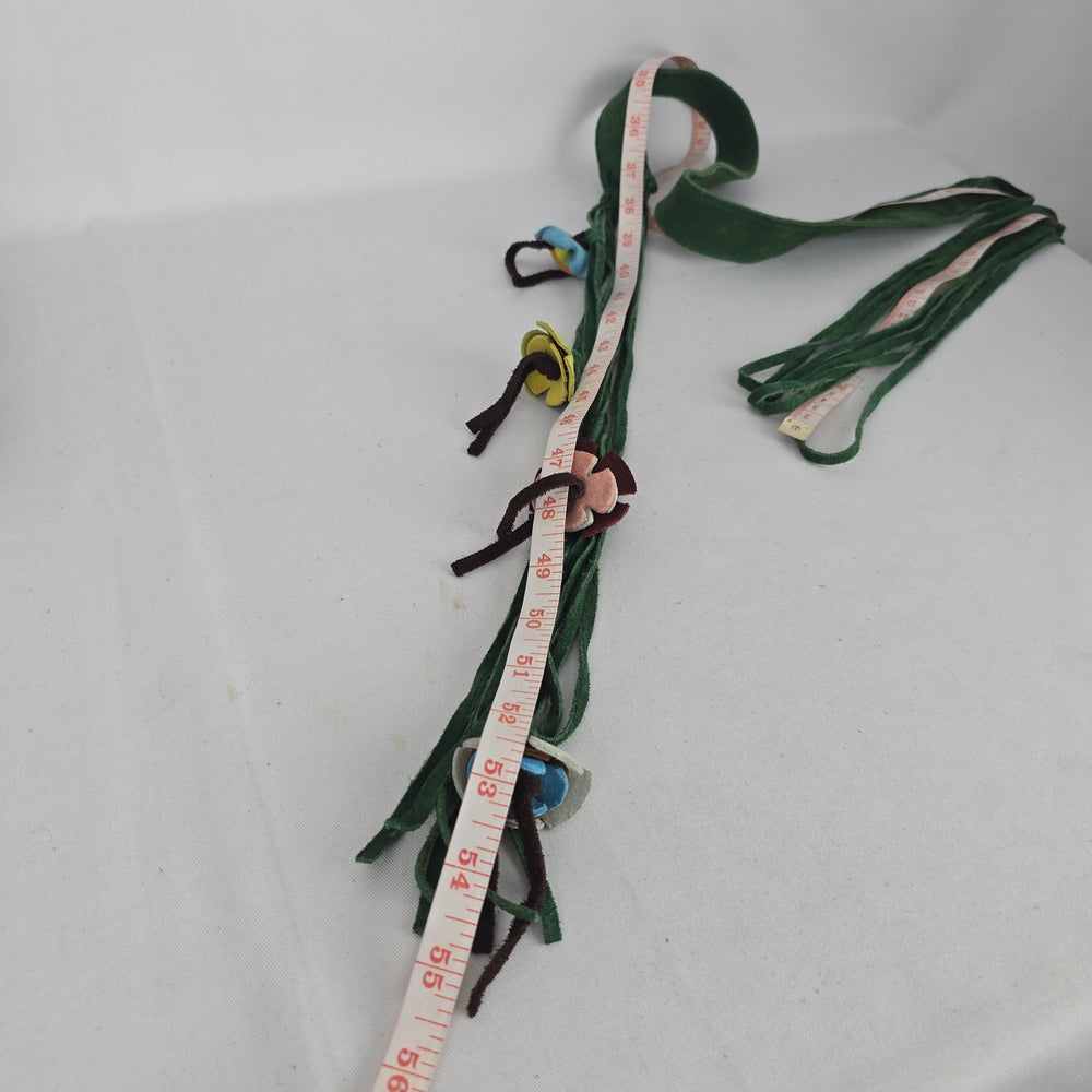 Vintage Green Suede Floral Fringe Tie Belt Size M