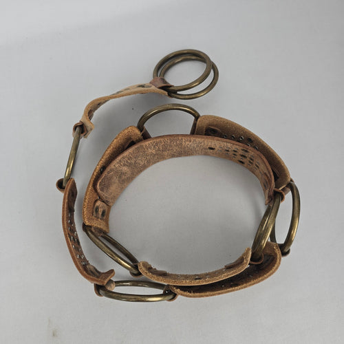 Vintage Brown Distressed Leather O-Ring Studded Statement Belt Size M