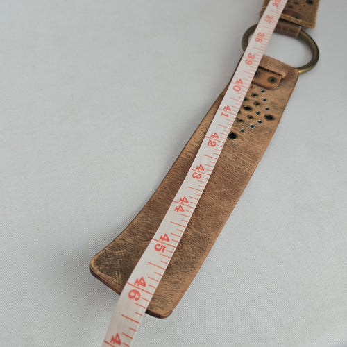 Vintage Brown Distressed Leather O-Ring Studded Statement Belt Size M