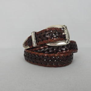 Fossil Brown Genuine Leather Woven Belt with Silver-Tone Buckle