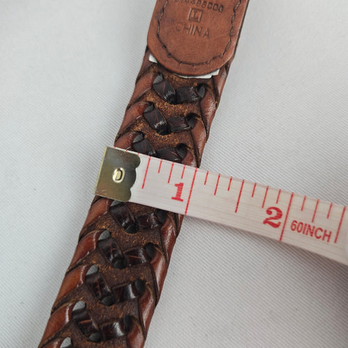 Fossil Brown Genuine Leather Woven Belt with Silver-Tone Buckle