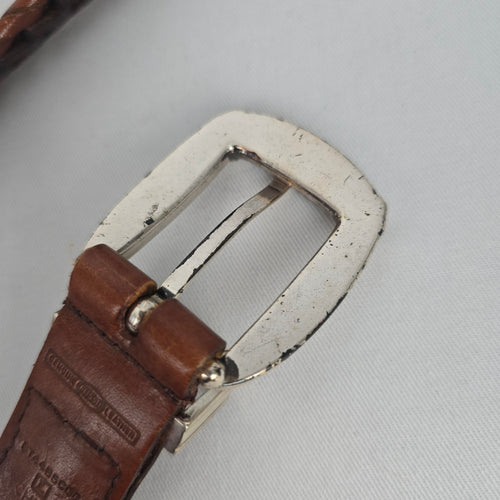 Fossil Brown Genuine Leather Woven Belt with Silver-Tone Buckle