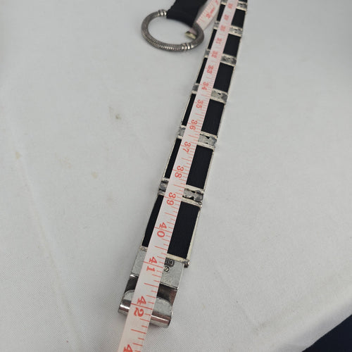 Chico’s Black Stretch Belt with Silver-Tone Ornate Metal Plates Size S/M