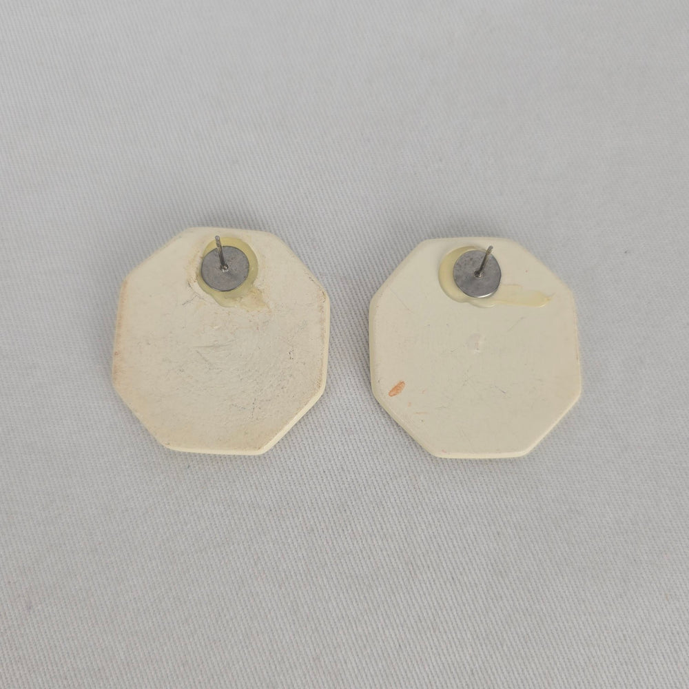 Vintage Southwest Ceramic Geometric Octagon Stud Earrings