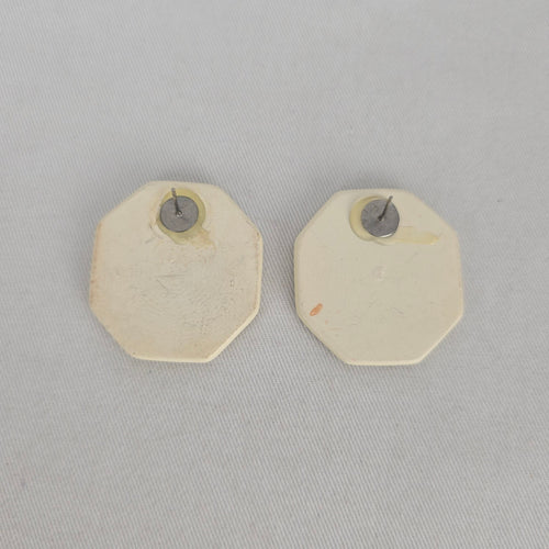 Vintage Southwest Ceramic Geometric Octagon Stud Earrings