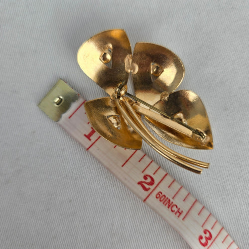 Vintage Gold-Tone Floral Green Rhinestone Brooch Pin