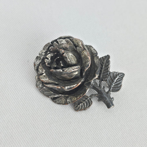 Vintage Miracle Silver-Tone Rose Flower Brooch Pin