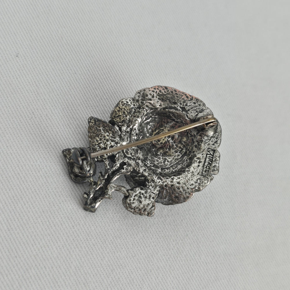 Vintage Miracle Silver-Tone Rose Flower Brooch Pin