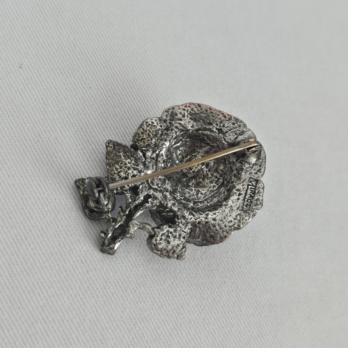 Vintage Miracle Silver-Tone Rose Flower Brooch Pin