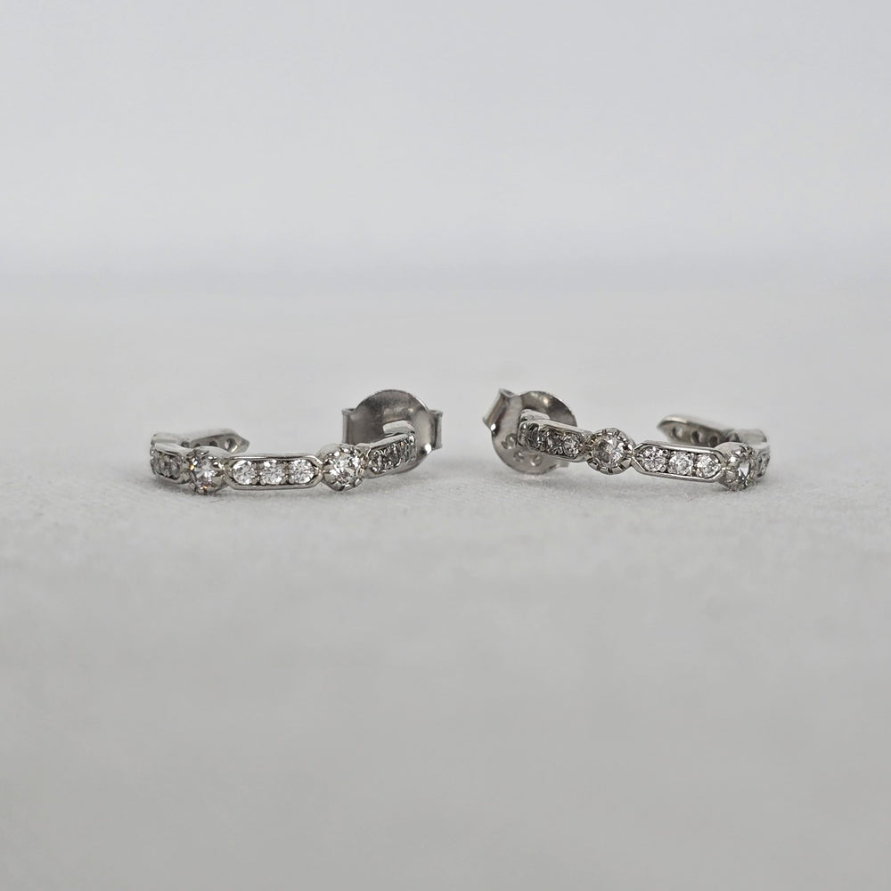 Vintage 925 Sterling Silver Clear Stone Delicate Hoop Earrings
