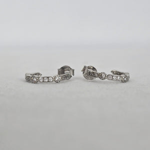 Vintage 925 Sterling Silver Clear Stone Delicate Hoop Earrings