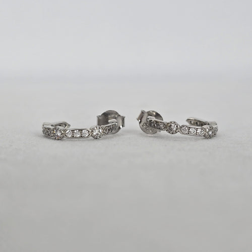 Vintage 925 Sterling Silver Clear Stone Delicate Hoop Earrings