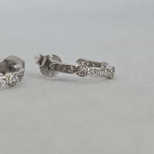 Vintage 925 Sterling Silver Clear Stone Delicate Hoop Earrings