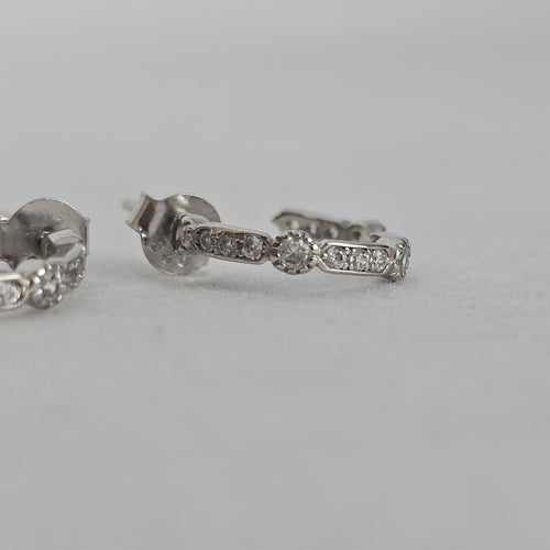 Vintage 925 Sterling Silver Clear Stone Delicate Hoop Earrings