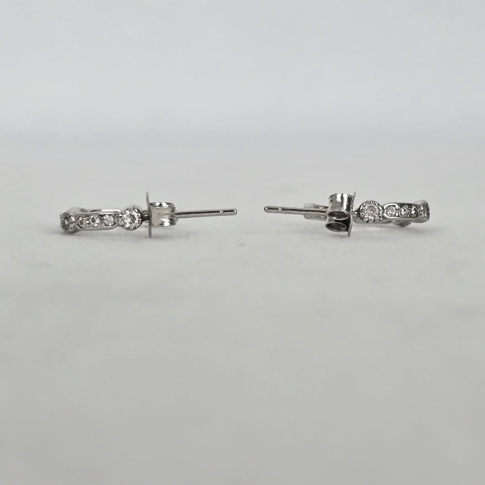 Vintage 925 Sterling Silver Clear Stone Delicate Hoop Earrings