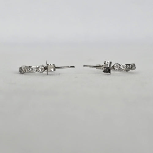 Vintage 925 Sterling Silver Clear Stone Delicate Hoop Earrings