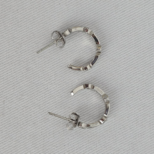 Vintage 925 Sterling Silver Clear Stone Delicate Hoop Earrings