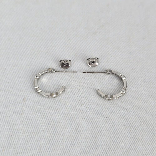 Vintage 925 Sterling Silver Clear Stone Delicate Hoop Earrings