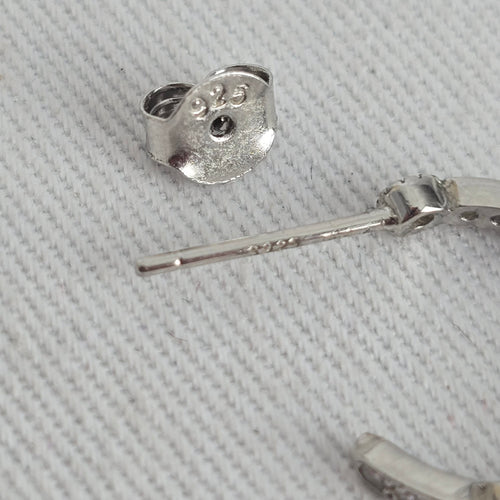 Vintage 925 Sterling Silver Clear Stone Delicate Hoop Earrings