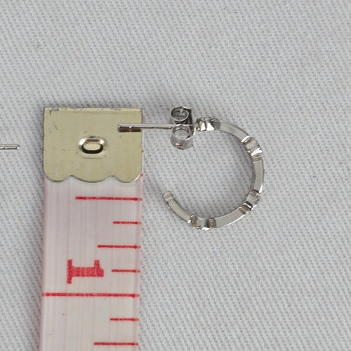 Vintage 925 Sterling Silver Clear Stone Delicate Hoop Earrings