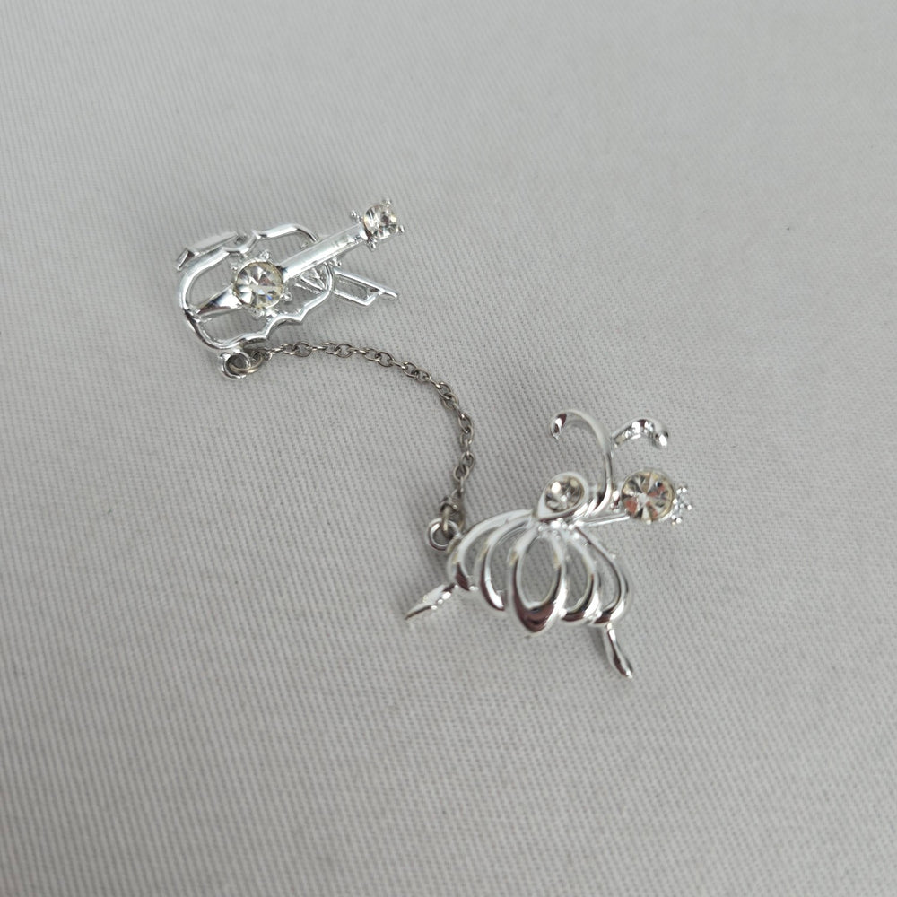 Vintage Silver-Tone Ballerina and Violinist Figural Brooch Set
