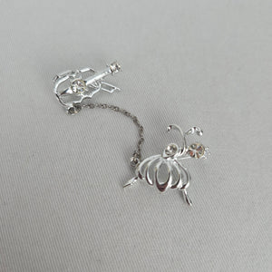 Vintage Silver-Tone Ballerina and Violinist Figural Brooch Set