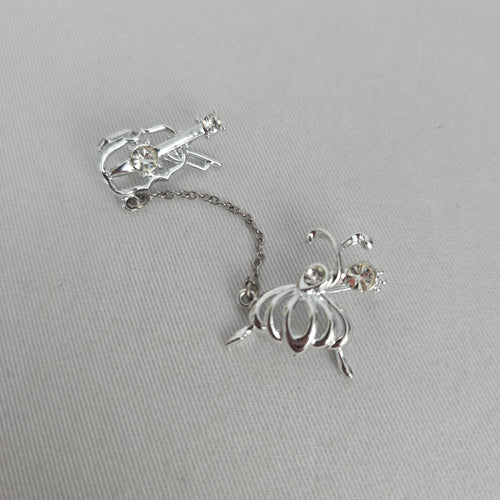 Vintage Silver-Tone Ballerina and Violinist Figural Brooch Set