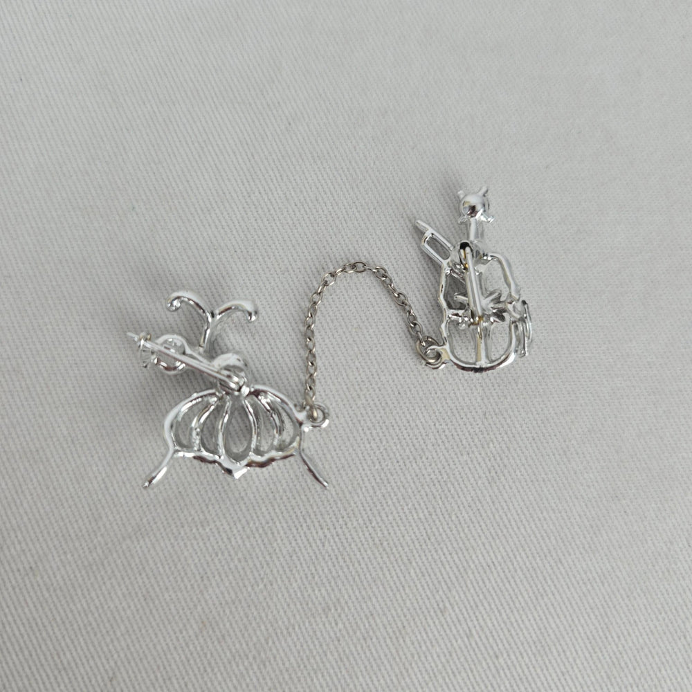 Vintage Silver-Tone Ballerina and Violinist Figural Brooch Set